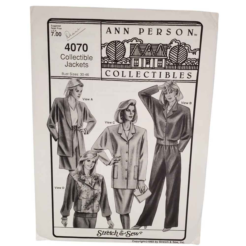 Collectible Jackets Sewing Pattern Ann Person Collectibles UNCUT Vintage 90s 80s - Picture 5 of 5